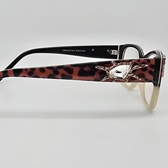 La Matta LM3138 Col. 2 Leopard White Rhinestone Cat Eye Eyeglasses Frame Italy - Picture 5 of 12
